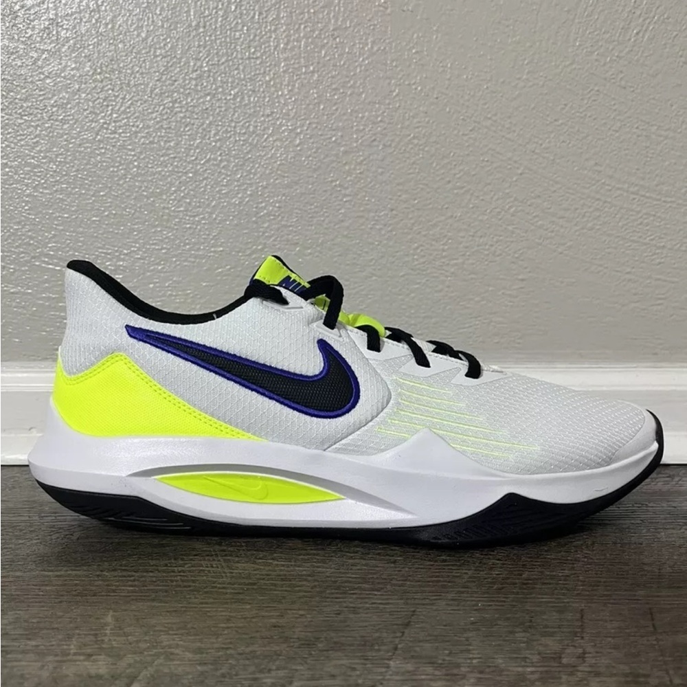 Nike Precision 5 White/Black-Barely Volt Basketball Mens Shoe Size 13 CW3403-100